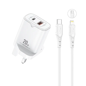 VFAN شاحن حائط سريع 20W PD QC3.0 مع كابل USB-C إلى Lightning