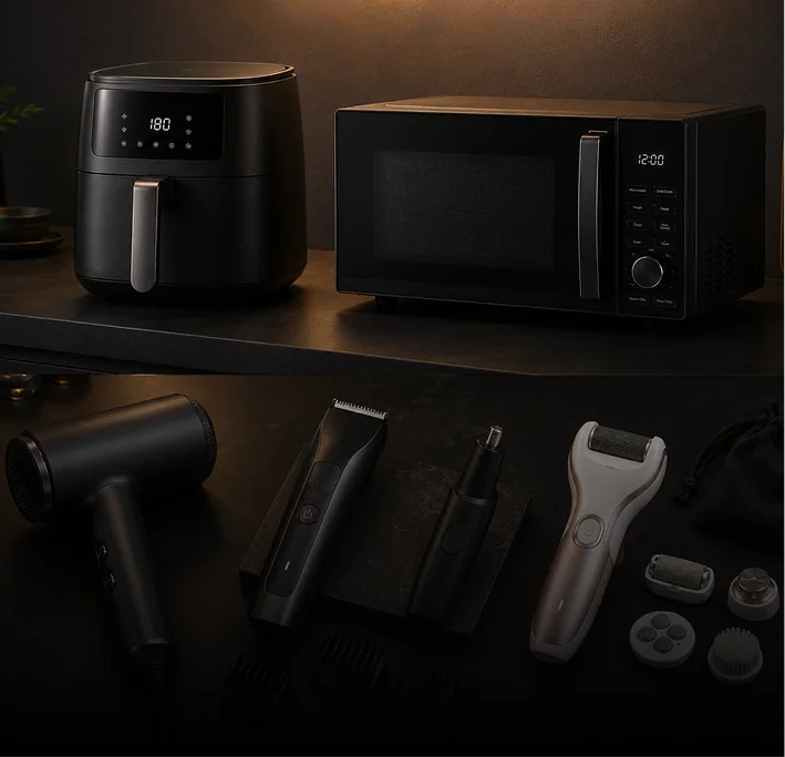 Home Appliances - Digital smart air fryers, microwave ovens, grooming essentials, and personal care electronics