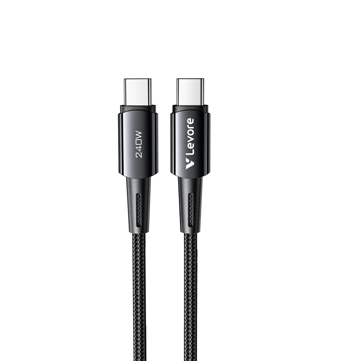 LC5214 Levore Type C to Type C Braided High-Speed Data Cable (Model LC5214) with 240W fast charging, overvoltage protection, and durable braided design.