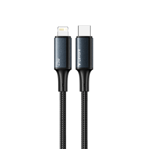 Levore LC8413 1-meter Type C to Lightning braided cable showing durable connectors and 29W fast charging support.