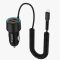 Levore LGC125L 55W fast car charger for iPhone with built-in Lightning spring cable and dual ports.