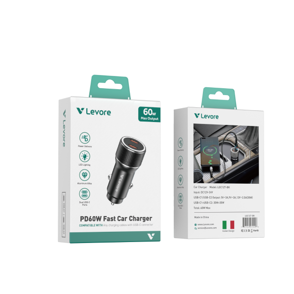 Premium 60W Power Delivery car adapter for fast charging smartphones and tablets in the UAE.