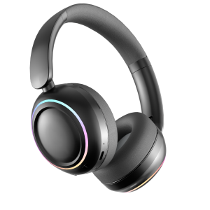 Levore LHB62 Black Bluetooth Wireless Headphones with RGB lighting and over-ear cushions.
