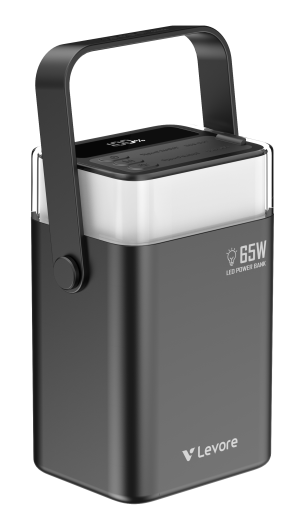 Levore LP721 40000mAh ultra-large power bank with 65W PD output and RGB lighting for laptops and smartphones.