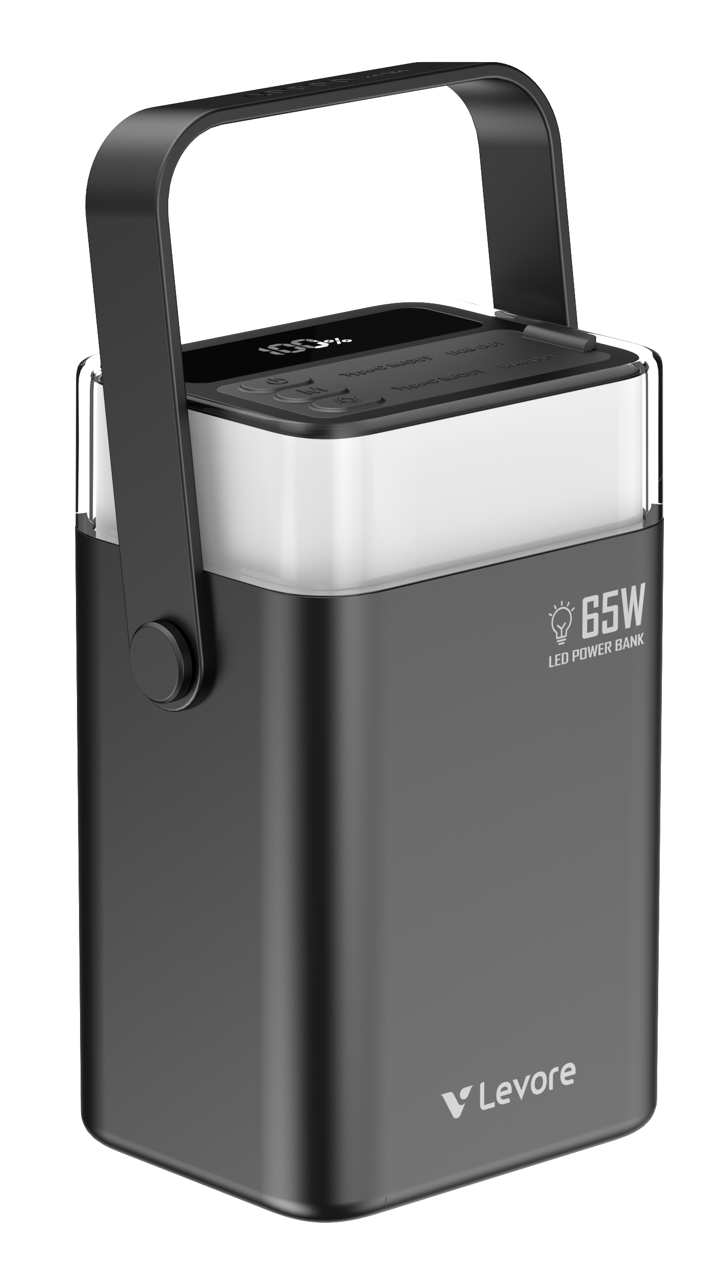 Levore LP721 40000mAh ultra-large power bank with 65W PD output and RGB lighting for laptops and smartphones.